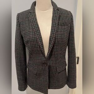 J. Crew Hound Stooth Regent Wool Blazer Olive Amber Size 4